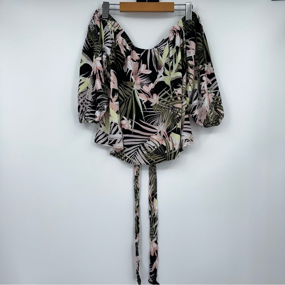 CeCe Soft Palms Off the Shoulder Halter Top Tropical Print Multicolour Small - Picture 6 of 6